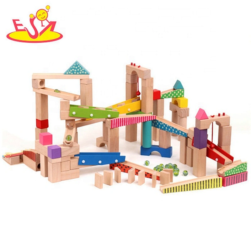 High quality educational construction wooden marble run toy for kids W04E087
