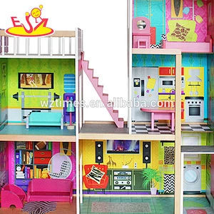 2018 Wholesale best sale wooden kids dollhouse lovely wooden kids dollhouse W06A246