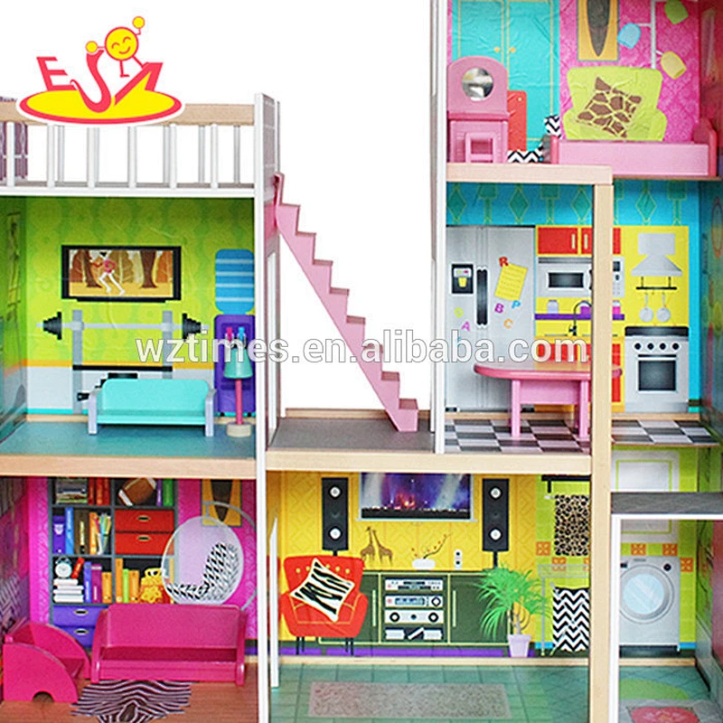 2018 Wholesale best sale wooden kids dollhouse lovely wooden kids dollhouse W06A246