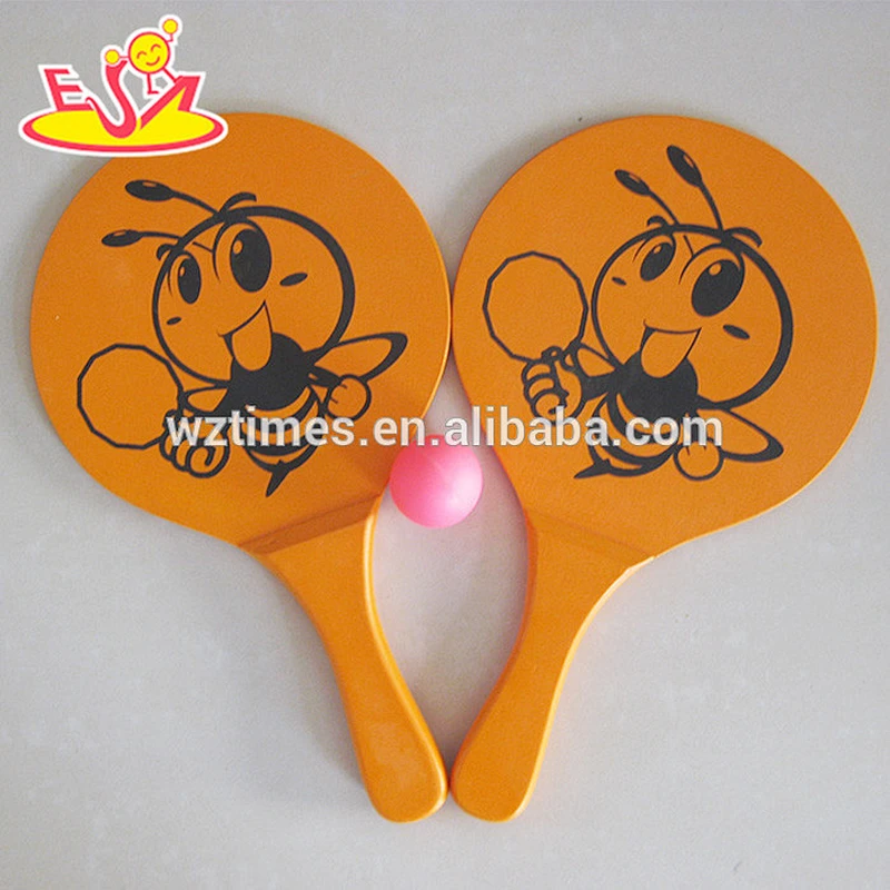 Wholesale funny outdoor interactive game wooden beach ball racket for kids W01A096