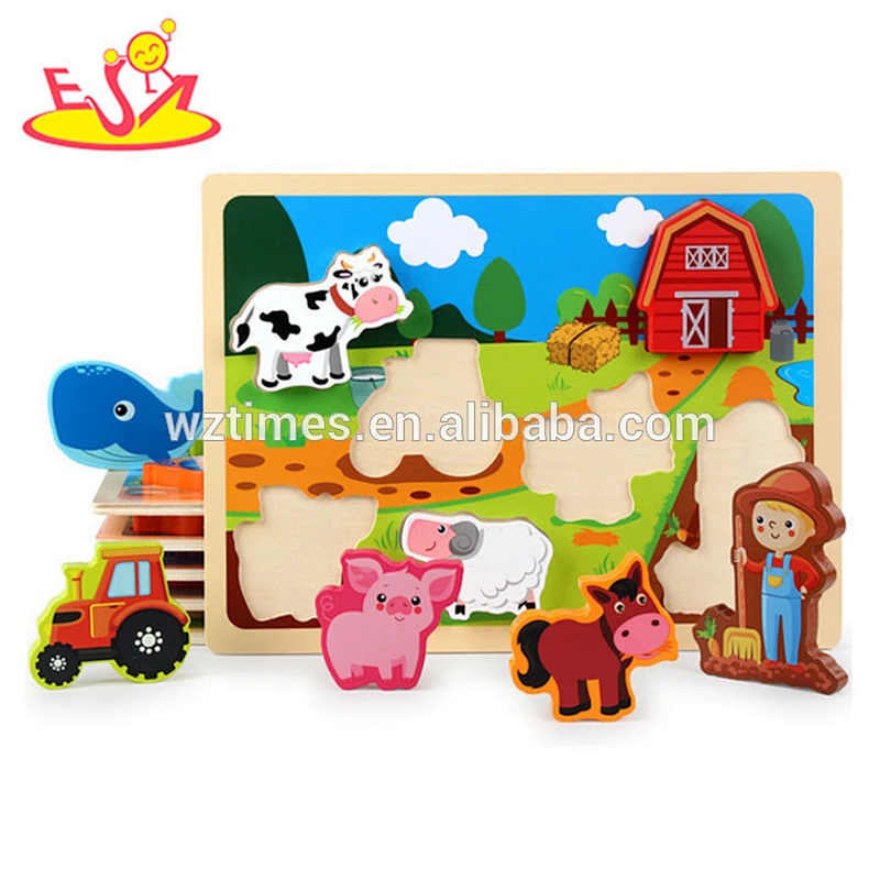 Wholesale hottest farm theme wooden shape puzzle toy for 1 years old baby W14D041