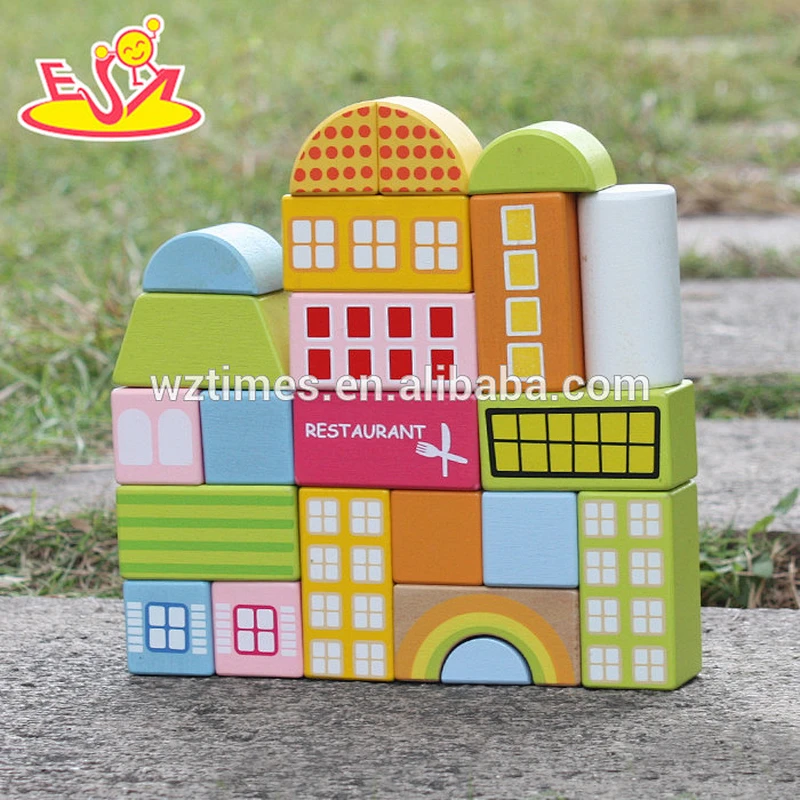 Wholesale lovely and colorful 22 pcs wooden multi shape building blocks toy for children W13A123