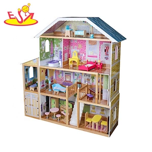 2019 On sale children wooden large dolls house for pretend W06A355C