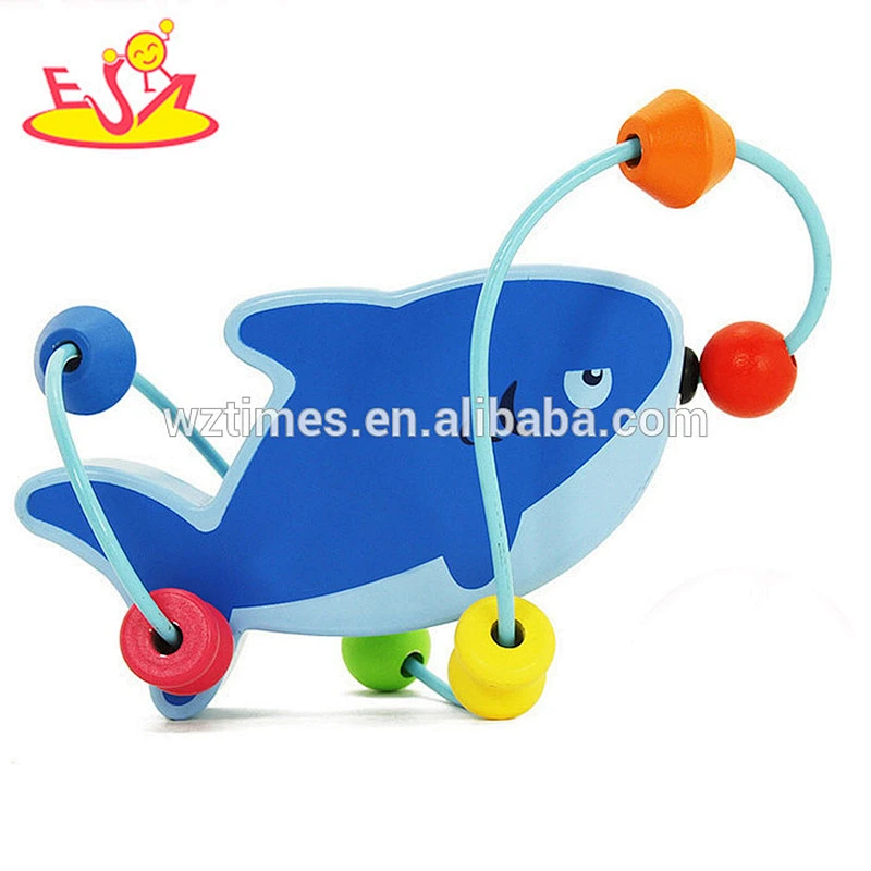 Wholesale top sale shark shape wire beads toy wooden beads maze toy for children W11B077