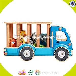 2017 wholesale kids wooden toy car transporter new design children wooden toy car transporter with 4 small cars W04A339