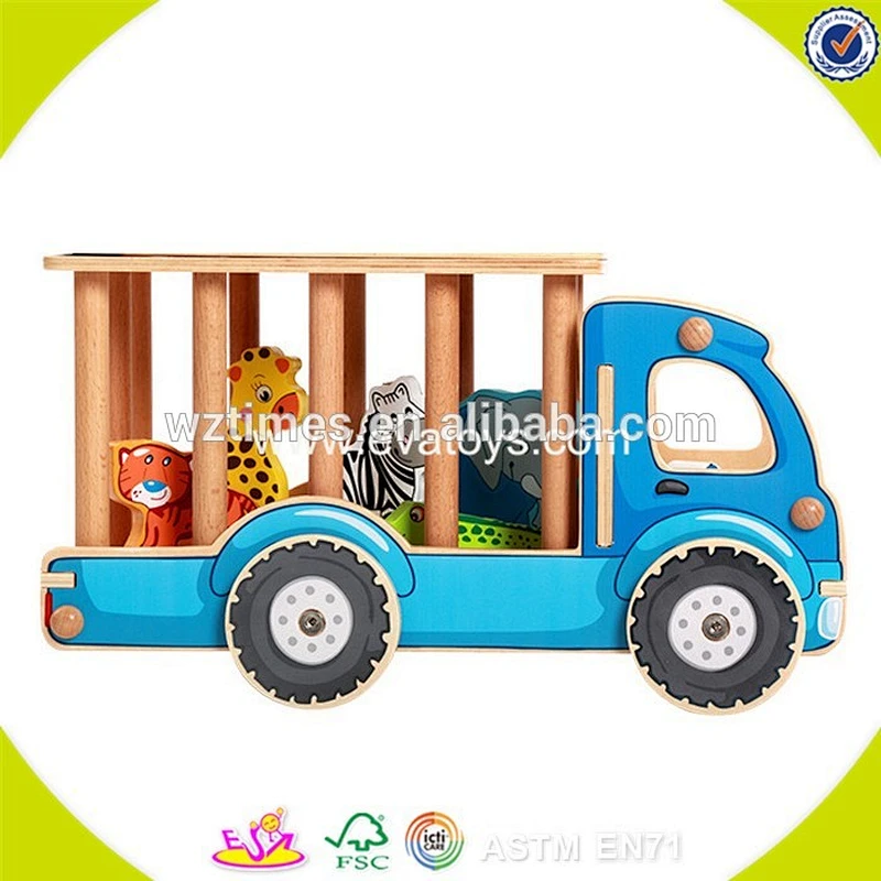 2017 wholesale kids wooden toy car transporter new design children wooden toy car transporter with 4 small cars W04A339