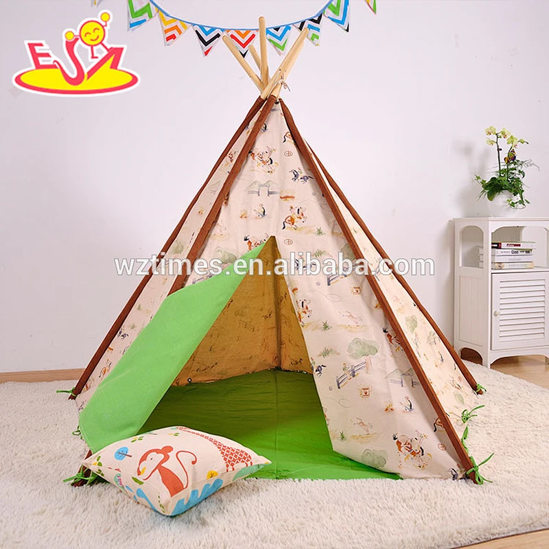 wholesale classic Indian cotton kids play tent high quality indoor wooden poles kids play tent W08L003