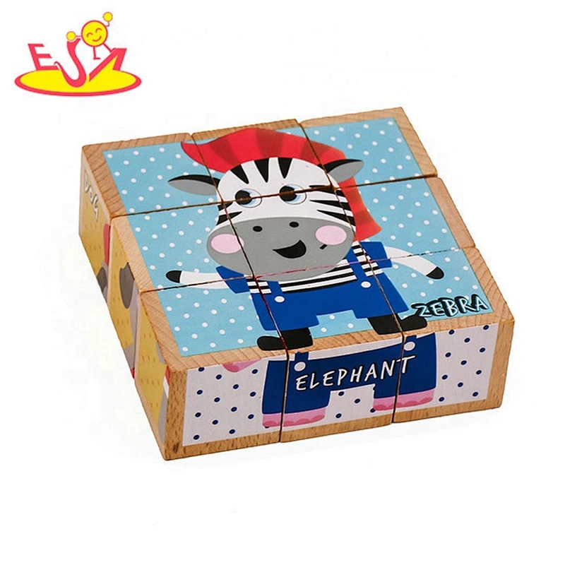 2019 New design 9 pieces cartoon wooden cube puzzle game with customize W14F060
