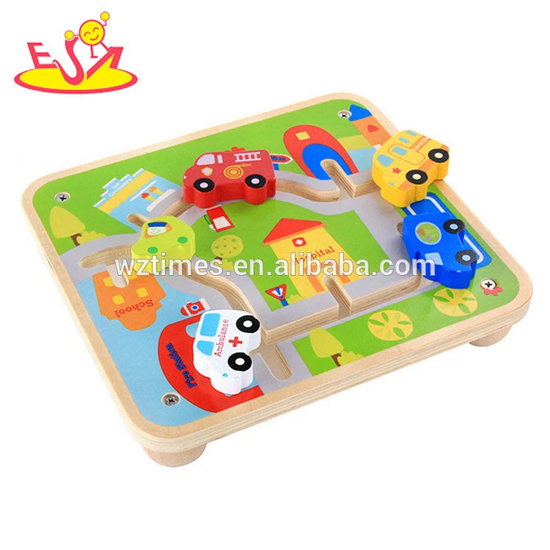 Wholesale cheap educational city car toy wooden maze puzzle for kids W11H026