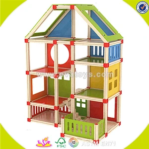 wholesale beautiful wooden DIY dollhouse toy,top wooden DIY dollhouse toy, hot sale kids wooden DIY dollhouse toy W06A111