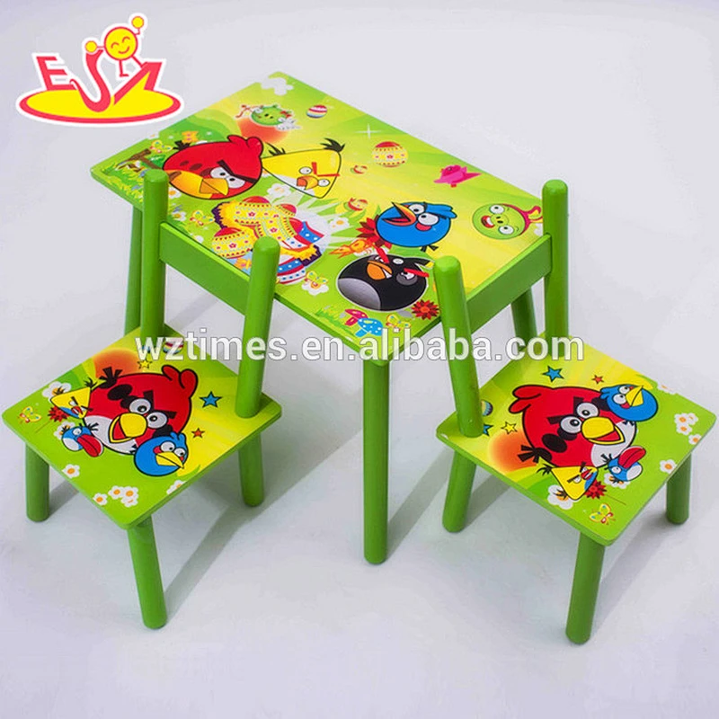 2018 Wholesale new wooden cartoon table and chairs pink wooden cartoon table and chairs girls cartoon table and chairs W08G200