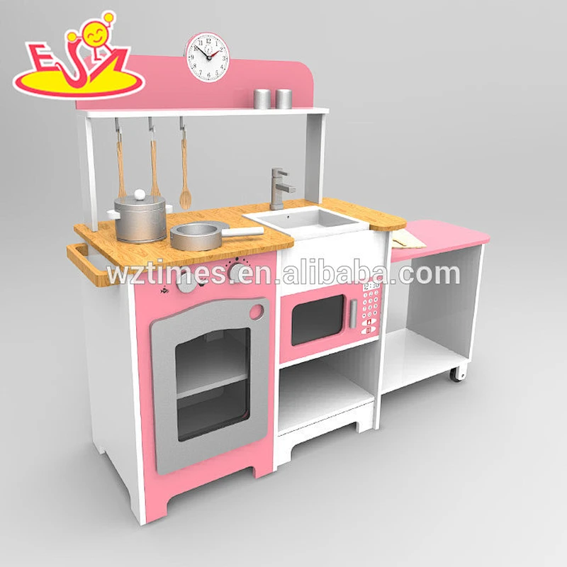2018 Wholesale children wooden play kitchen toy with customize W10C250