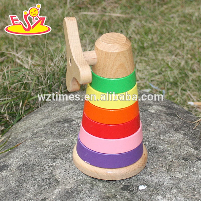 Top sale funny kids wooden rainbow stacking blocks toy for wholesale W13D110