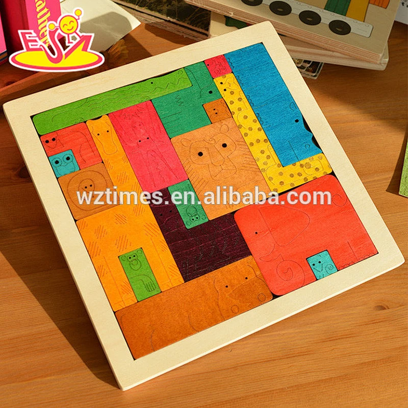 Wholesale colorful intelligent animals shaped wooden shape puzzles for kids W14A145