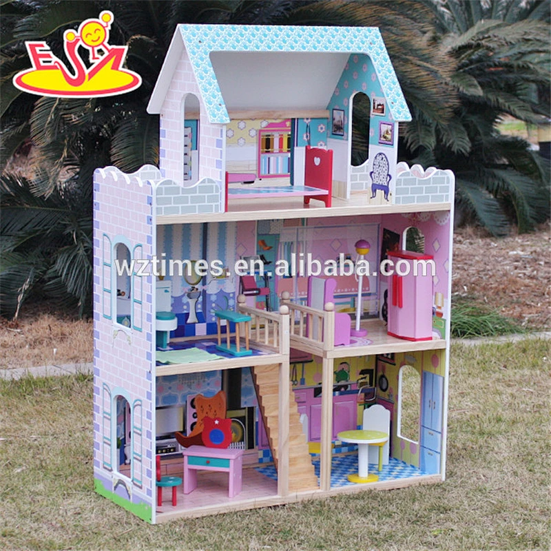 neues Design reizendes Rollenspiel Mädchen Puppenhaus aus Holz mit Möbeln W06A161