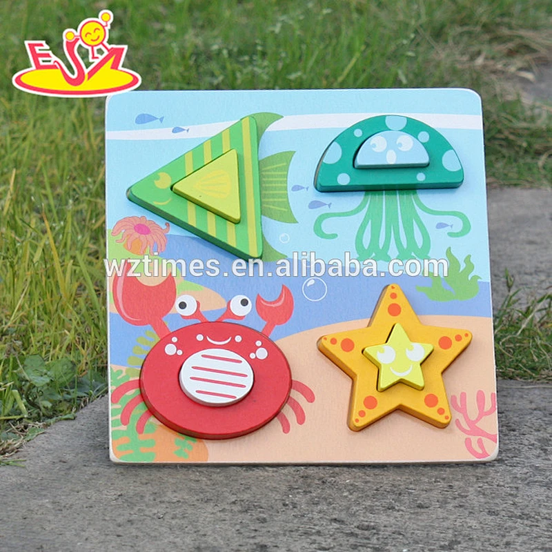 2018 New design baby 3d wooden puzzles identify sea animals 3d wooden puzzles fashion toddlers 3d wooden puzzles W14D023