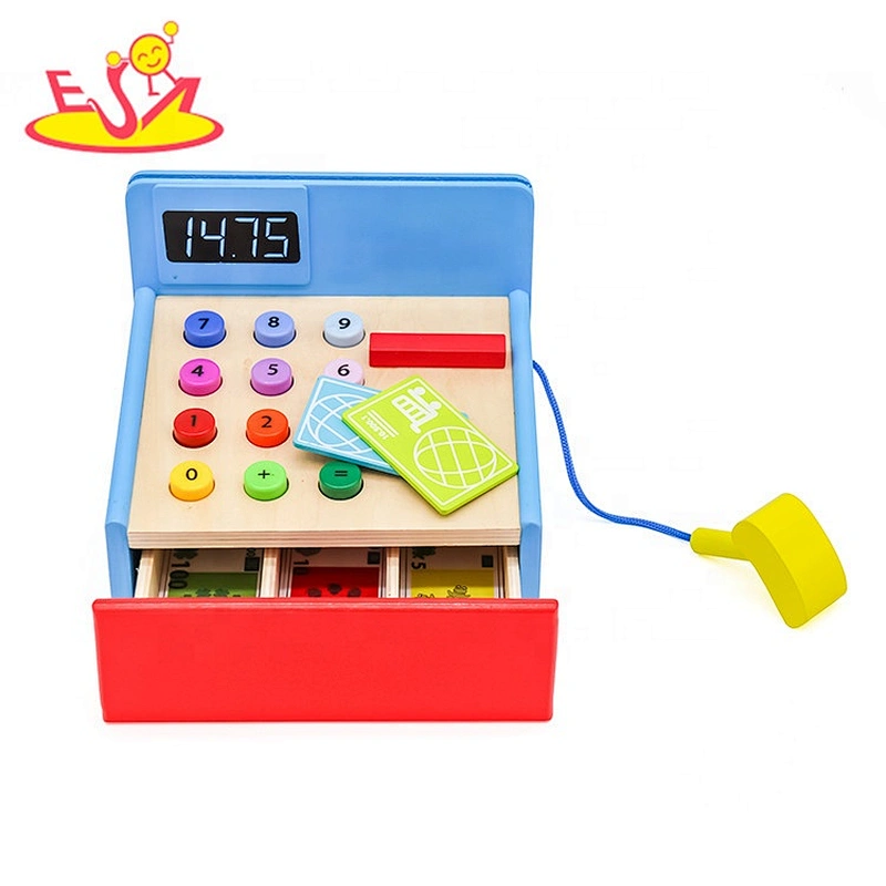 Promotional Gift Latest Pretend Play Wooden Calculator Toy Cash Register for Kids W10A021