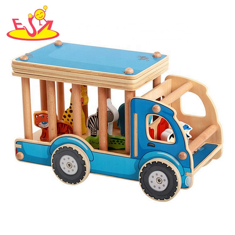 Top sale cartoon animals wooden truck toys for toddlers W04A335