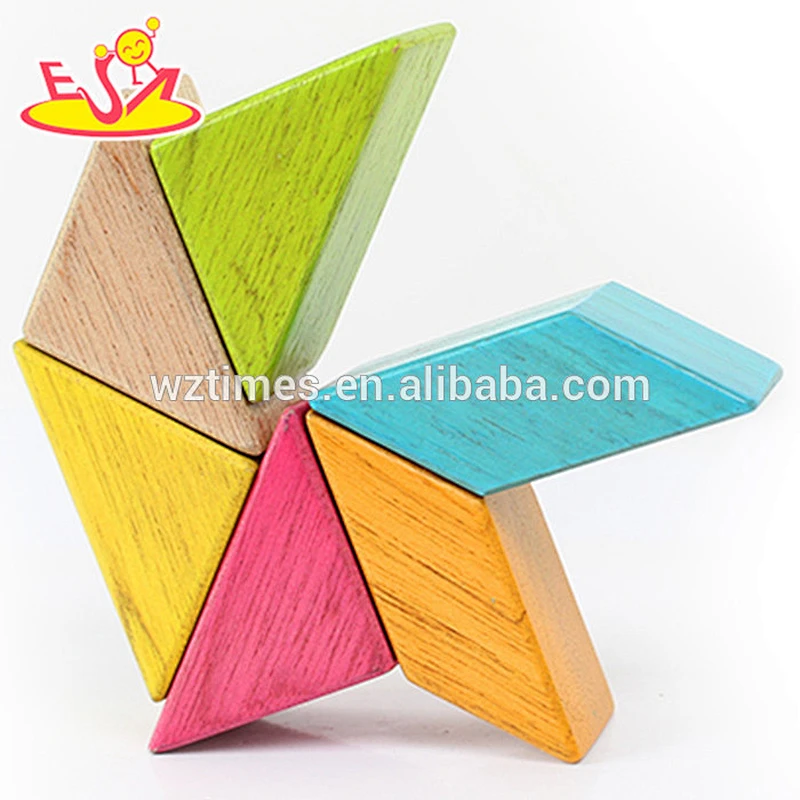Wholesale colorful 18 pcs wooden magnetic tiles puzzle toy to carry out baby's imagination W03B047