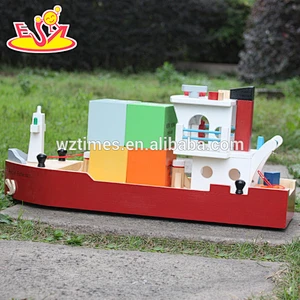 New design funny wooden cargo ship toy for kids W04F006