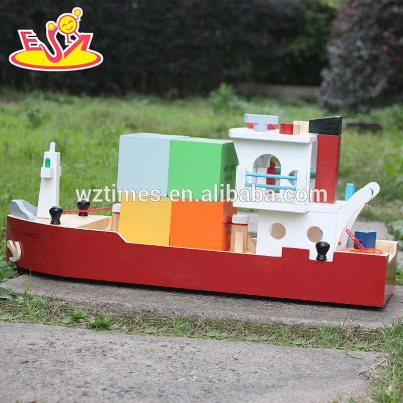 New design funny wooden cargo ship toy for kids W04F006