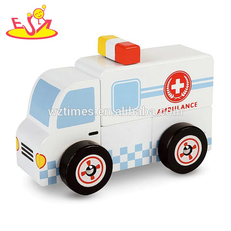 2018 New small ambulance toys wooden doctor cart toy for kids W04A376