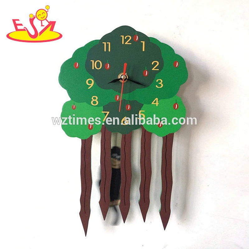 wholesale high quality personalised wooden kids room clock for sale W14K028
