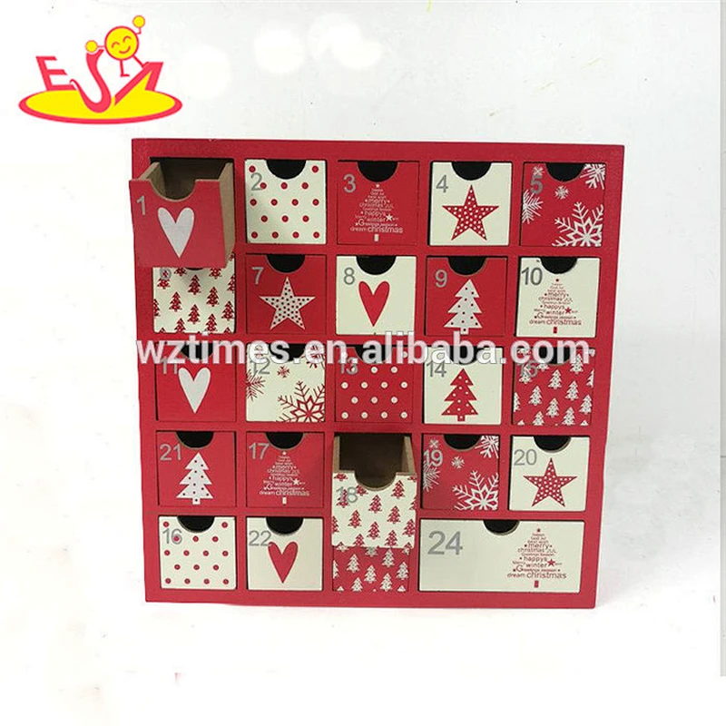 Wholesale beautiful baby wooden christmas countdown calendar with 24 mini drawers W09F012