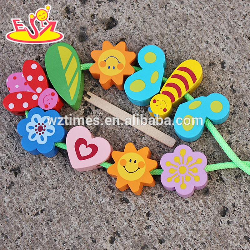 New design 10 pieces wooden lacing beads for toddlers W11E064