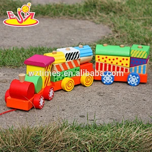 Wholesale colorful diy wooden pull blocks train toy for kids W05B087