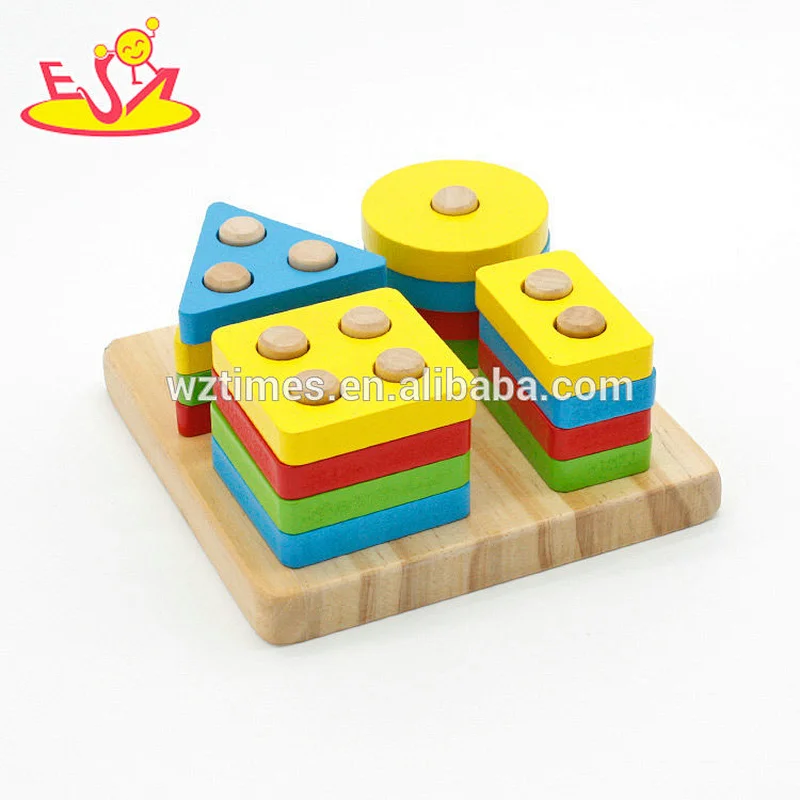 Preescolar al por mayor diferentes formas niños de madera apilamiento clásico juego W13D163
