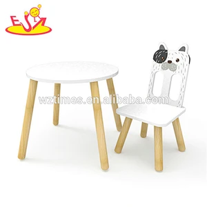 High quality preschool cartoon dog painted children wooden table and chair set with best price W08G234