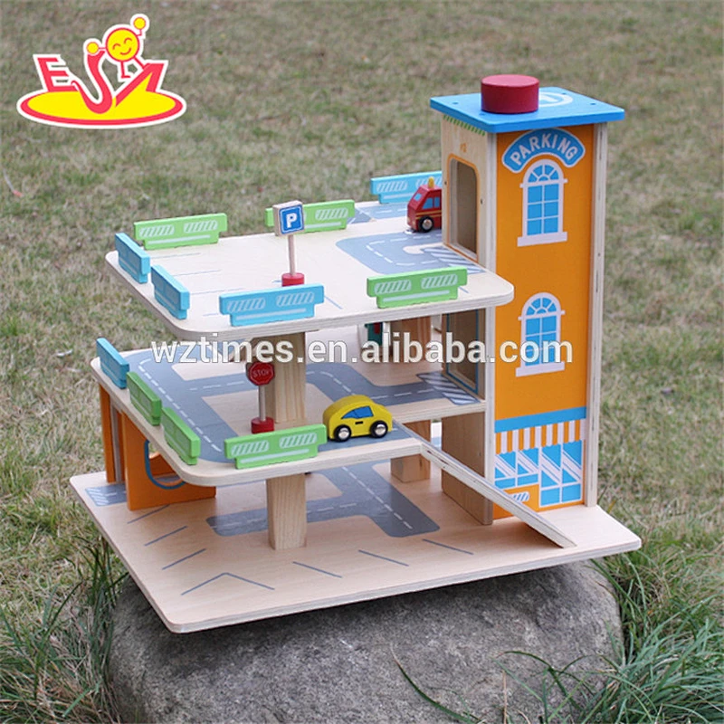 2018 wholesale toddlers wooden toy car parking garage new design kids wooden toy car parking garage W04B049