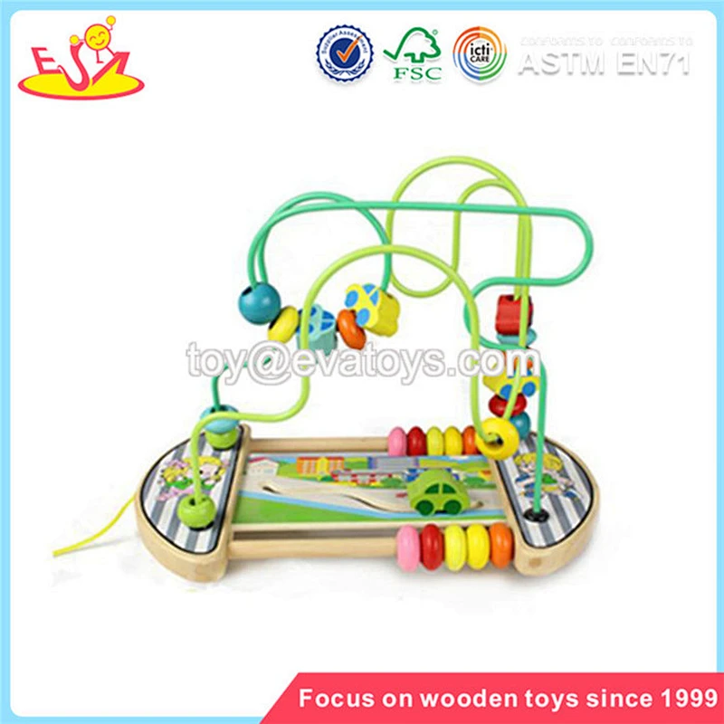 wholesale durable in use wooden beaded pull car toy for children pretty and colorful wooden beaded pull car toy W11B013