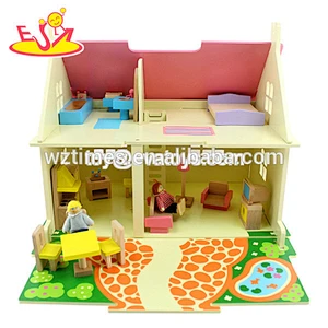 Bester verkaufender brauner DIY des Großhandels bauen hölzernes Spielzeughaus für Kinder W06A075 zusammen