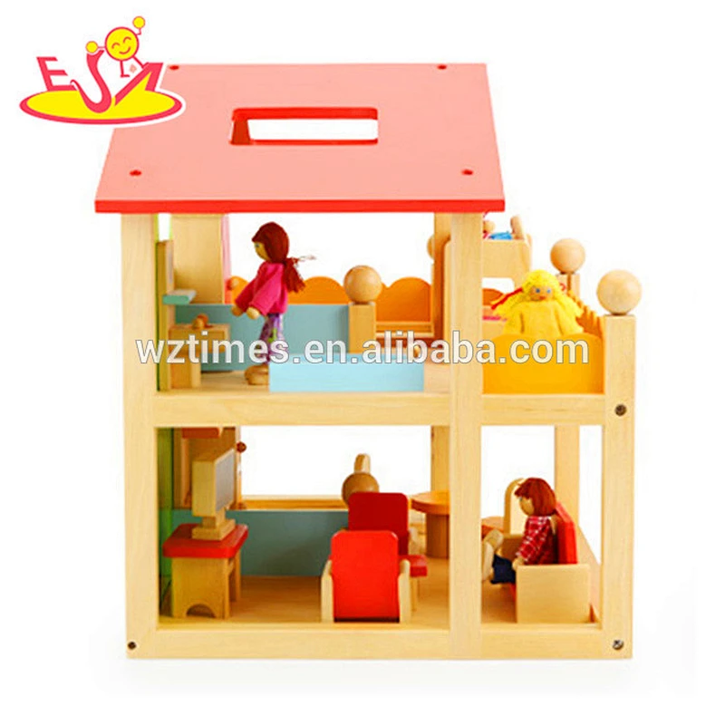 2018 wholesale kids wooden dollhouse toy funny baby wooden dollhouse toy popular children wooden dollhouse toy W06A120