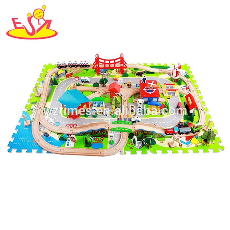 19 pieces kids wood track racer train set wood track racer train set W04C058