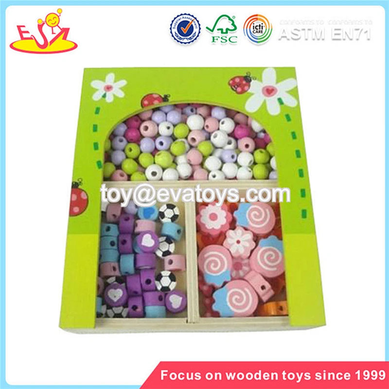 Wholesale DIY beautiful wooden string animal beads toy lovely baby wooden animal beads toy W11E009