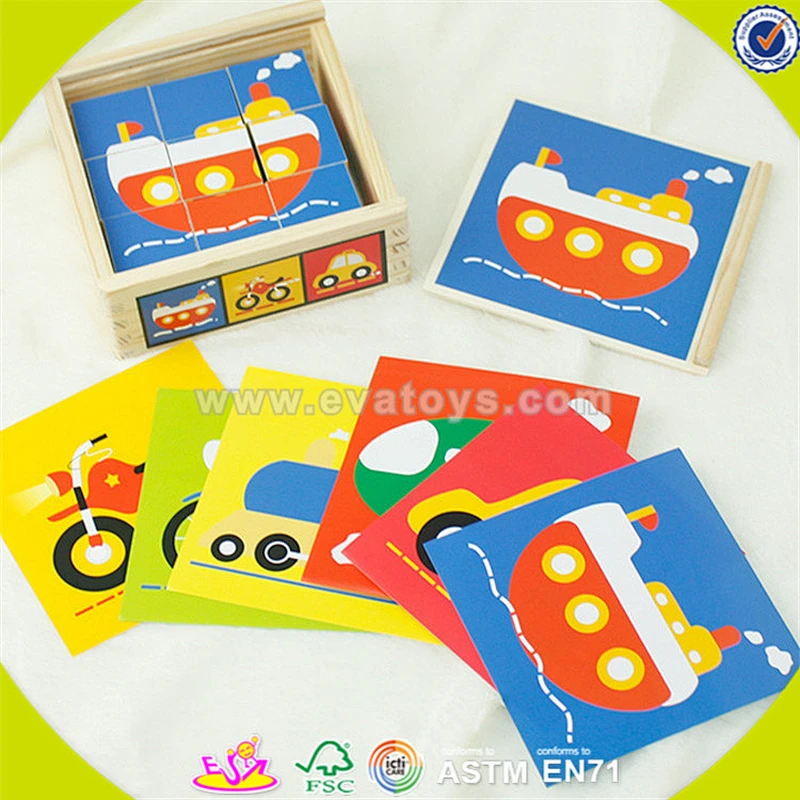 Wholesale creative wooden cube jigsaw toy fashion multi pattern wooden cube jigsaw toy funny wooden cube jigsaw toy W14F039