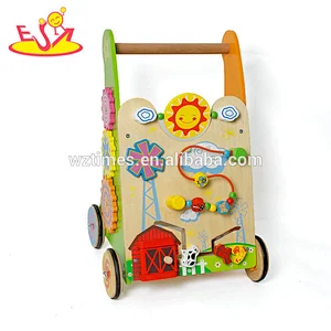 Most popular activity play wooden baby push walker with multi-function W16E084