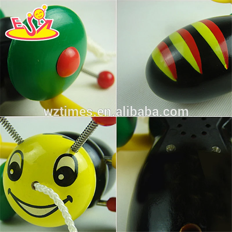 wholesale hot promotional mini wooden bee drag toy unique wooden bee drag toy W05B111