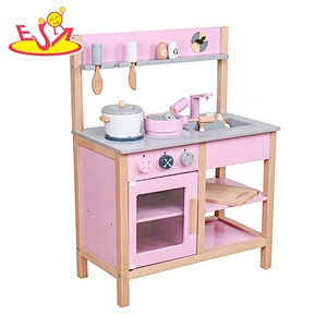 2019 New design girs wooden pink toy kitchen for pretend play W10C457C