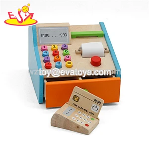New pink girls pretend wooden cash register toy with money W10A076