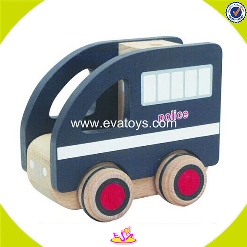 wholesale Cute mini wooden police toy car for kids good quality baby wooden police toy car W04A099