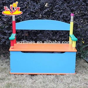 Wholesale cute baby wooden storage bench with handrail used in home or playground W08C061