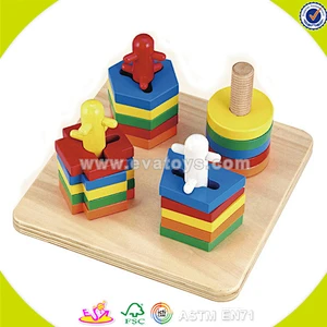 Venta al por mayor educativa del bebé bloques de madera de apilamiento tipo juguete divertido creativo niños bloques de madera que apilan tipo de juguete W13E012
