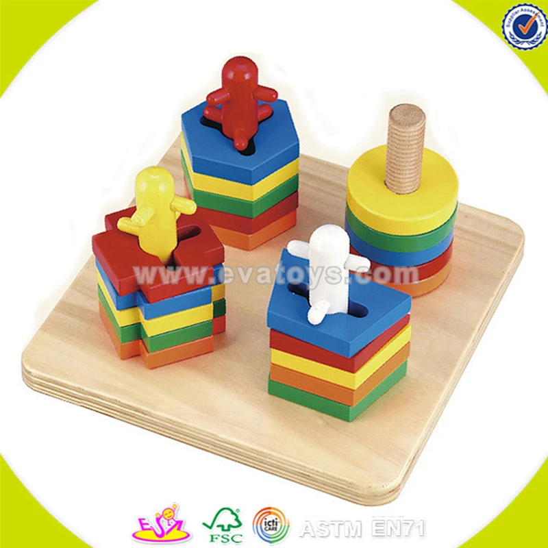 Venta al por mayor educativa del bebé bloques de madera de apilamiento tipo juguete divertido creativo niños bloques de madera que apilan tipo de juguete W13E012