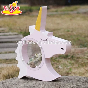 wholesale unicorn shape kids wooden money box with personalised W02A257