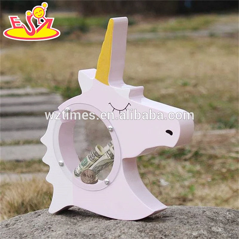 wholesale unicorn shape kids wooden money box with personalised W02A257
