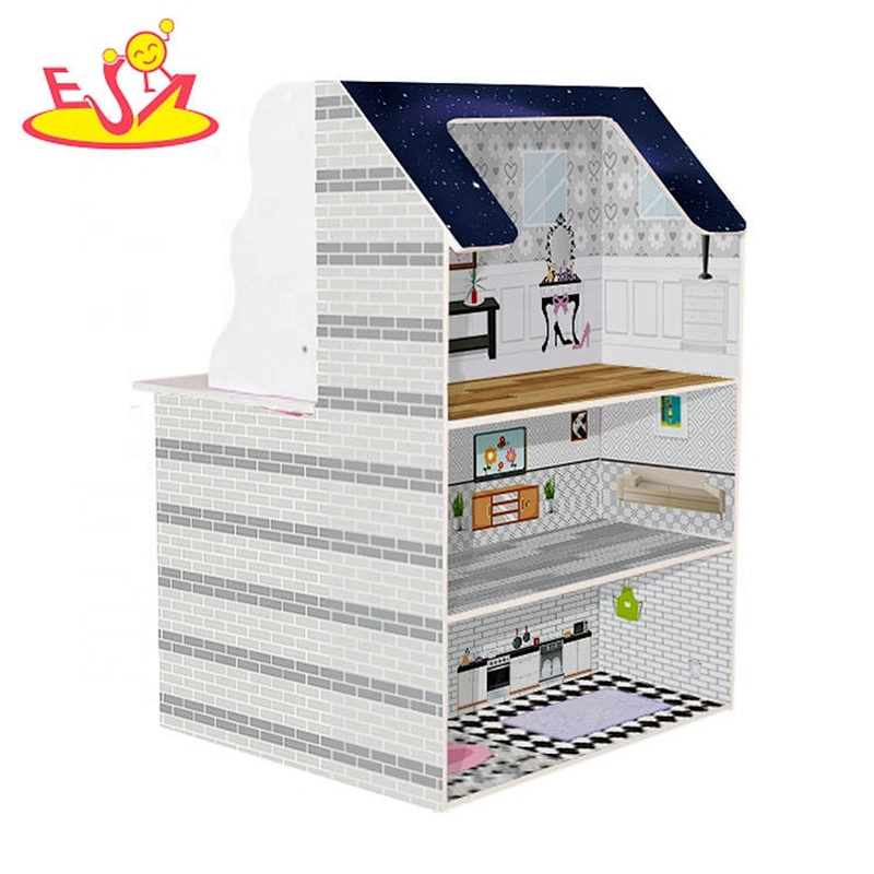 2019 Original Design kids 2 in 1 wooden doll house and kitchen toys for role play W06A377B